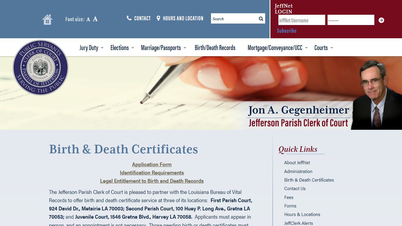 Birth & Death Certificates « Jefferson Parish Clerk of Court